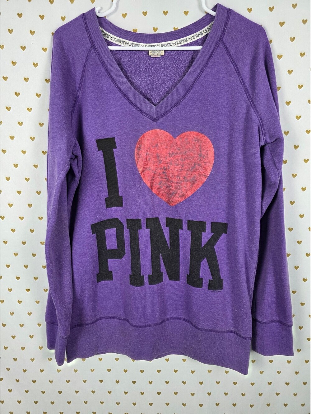 Victorias Secret Pink Vintage Love V Neck Y2k Sweater Shirt Purple Large
